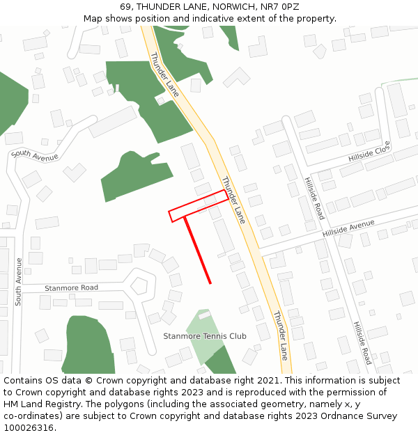 69, THUNDER LANE, NORWICH, NR7 0PZ: Location map and indicative extent of plot