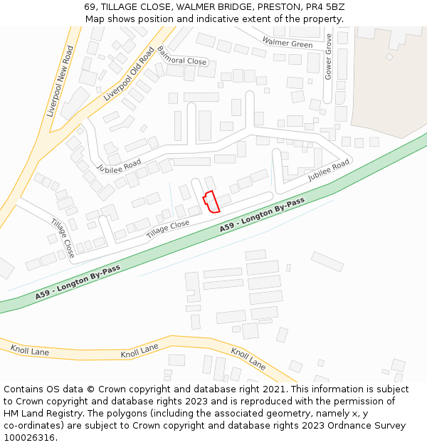 69, TILLAGE CLOSE, WALMER BRIDGE, PRESTON, PR4 5BZ: Location map and indicative extent of plot