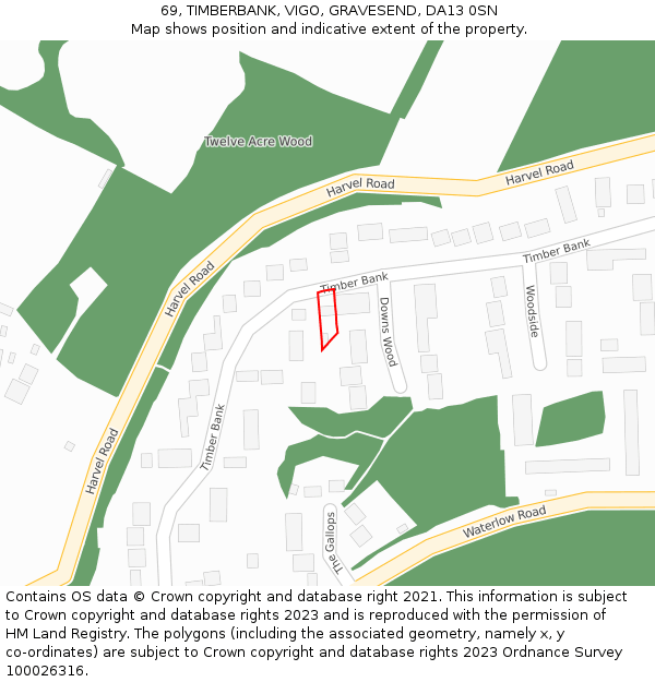 69, TIMBERBANK, VIGO, GRAVESEND, DA13 0SN: Location map and indicative extent of plot
