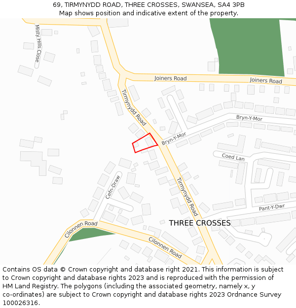 69, TIRMYNYDD ROAD, THREE CROSSES, SWANSEA, SA4 3PB: Location map and indicative extent of plot