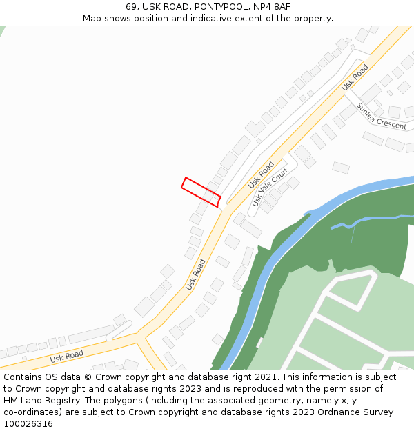 69, USK ROAD, PONTYPOOL, NP4 8AF: Location map and indicative extent of plot