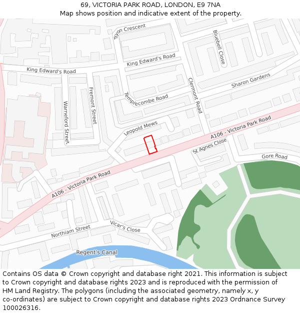 69, VICTORIA PARK ROAD, LONDON, E9 7NA: Location map and indicative extent of plot