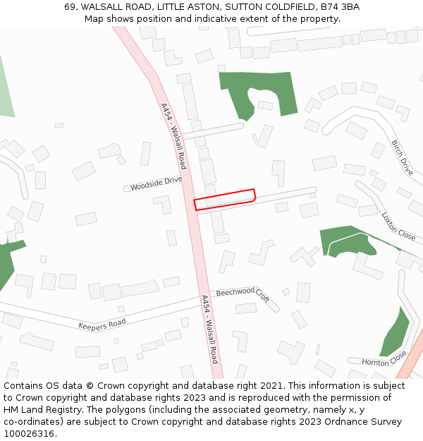 69, WALSALL ROAD, LITTLE ASTON, SUTTON COLDFIELD, B74 3BA: Location map and indicative extent of plot