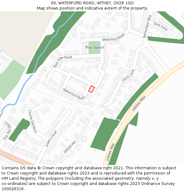 69, WATERFORD ROAD, WITNEY, OX28 1GD: Location map and indicative extent of plot