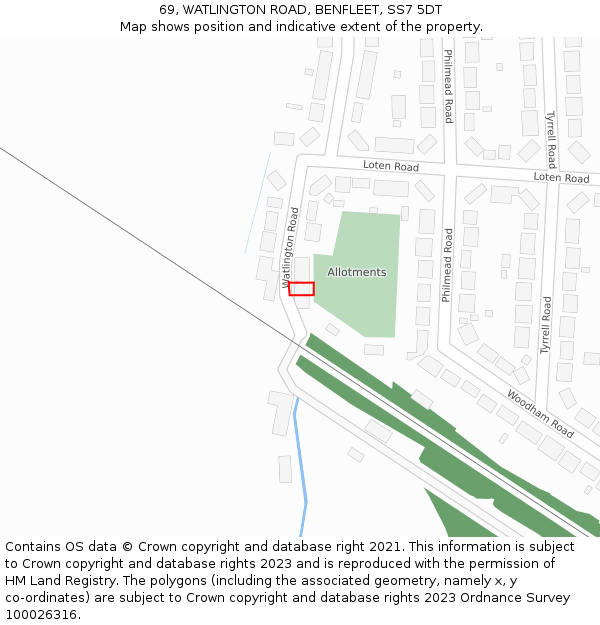 69, WATLINGTON ROAD, BENFLEET, SS7 5DT: Location map and indicative extent of plot