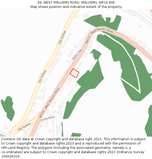 69, WEST MALVERN ROAD, MALVERN, WR14 4NF: Location map and indicative extent of plot