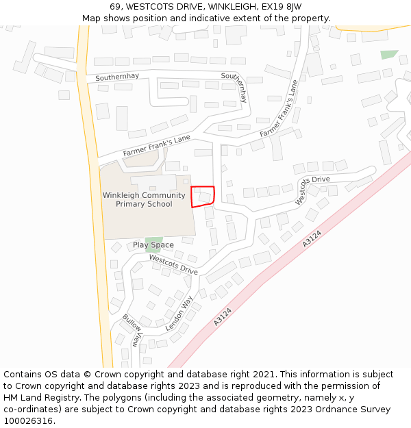 69, WESTCOTS DRIVE, WINKLEIGH, EX19 8JW: Location map and indicative extent of plot