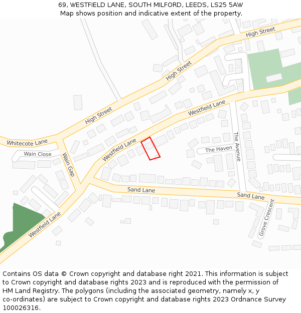 69, WESTFIELD LANE, SOUTH MILFORD, LEEDS, LS25 5AW: Location map and indicative extent of plot