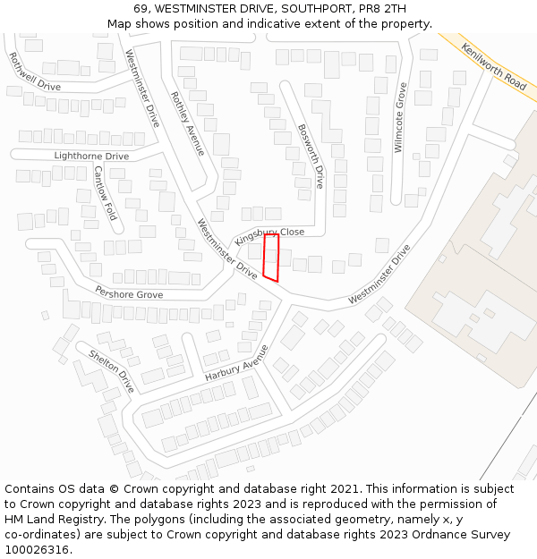 69, WESTMINSTER DRIVE, SOUTHPORT, PR8 2TH: Location map and indicative extent of plot