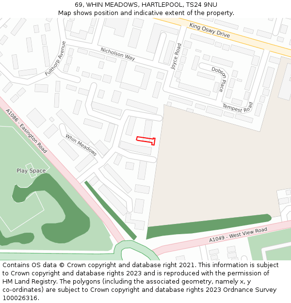 69, WHIN MEADOWS, HARTLEPOOL, TS24 9NU: Location map and indicative extent of plot