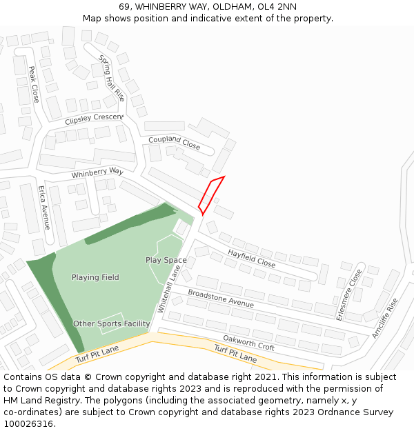 69, WHINBERRY WAY, OLDHAM, OL4 2NN: Location map and indicative extent of plot