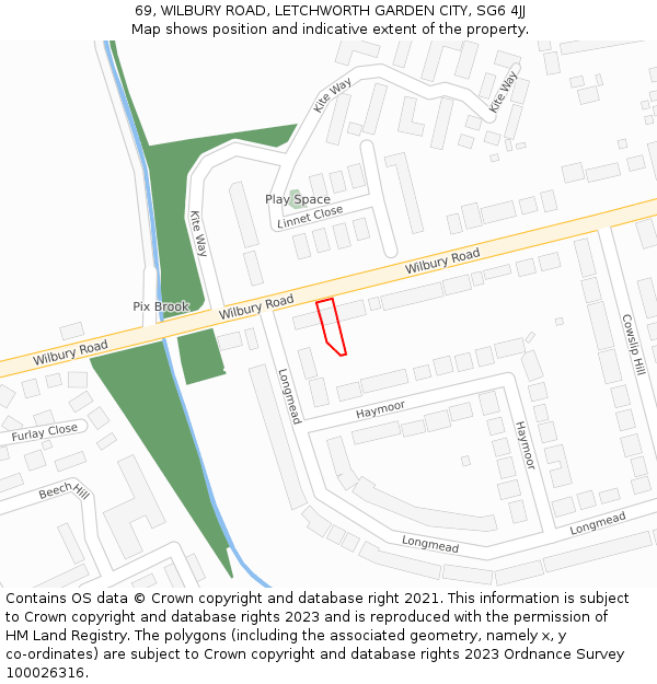 69, WILBURY ROAD, LETCHWORTH GARDEN CITY, SG6 4JJ: Location map and indicative extent of plot