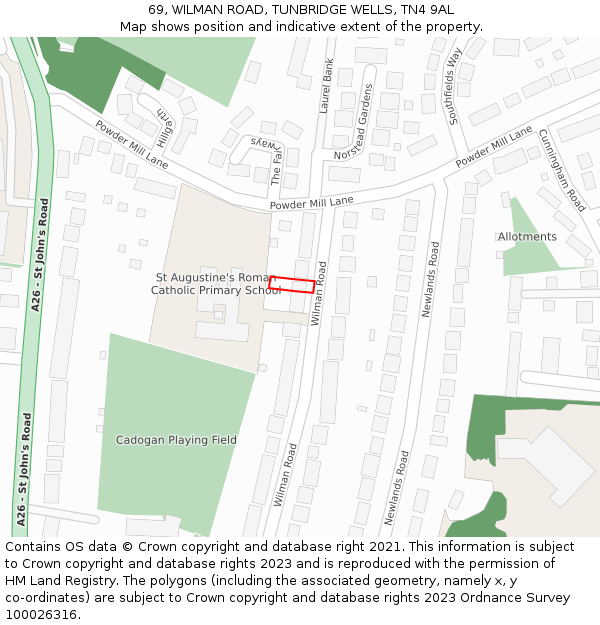 69, WILMAN ROAD, TUNBRIDGE WELLS, TN4 9AL: Location map and indicative extent of plot