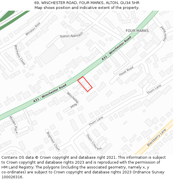 69, WINCHESTER ROAD, FOUR MARKS, ALTON, GU34 5HR: Location map and indicative extent of plot