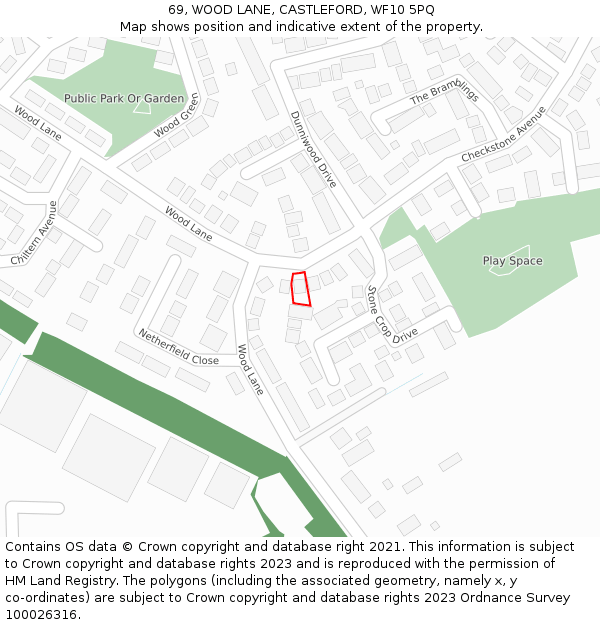 69, WOOD LANE, CASTLEFORD, WF10 5PQ: Location map and indicative extent of plot