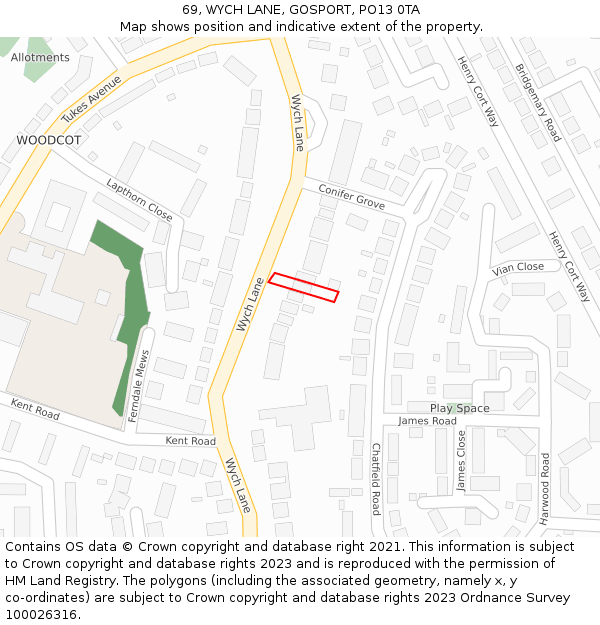 69, WYCH LANE, GOSPORT, PO13 0TA: Location map and indicative extent of plot