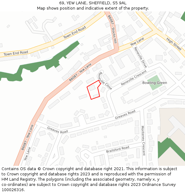 69, YEW LANE, SHEFFIELD, S5 9AL: Location map and indicative extent of plot