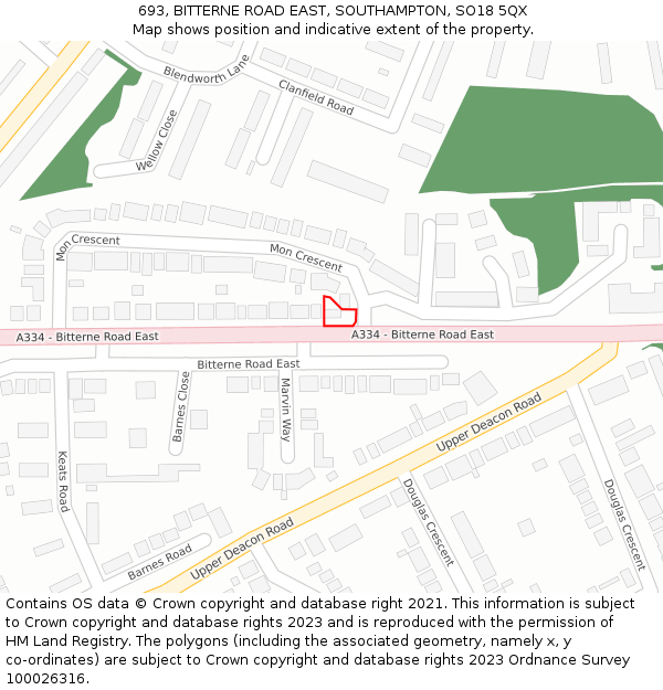 693, BITTERNE ROAD EAST, SOUTHAMPTON, SO18 5QX: Location map and indicative extent of plot