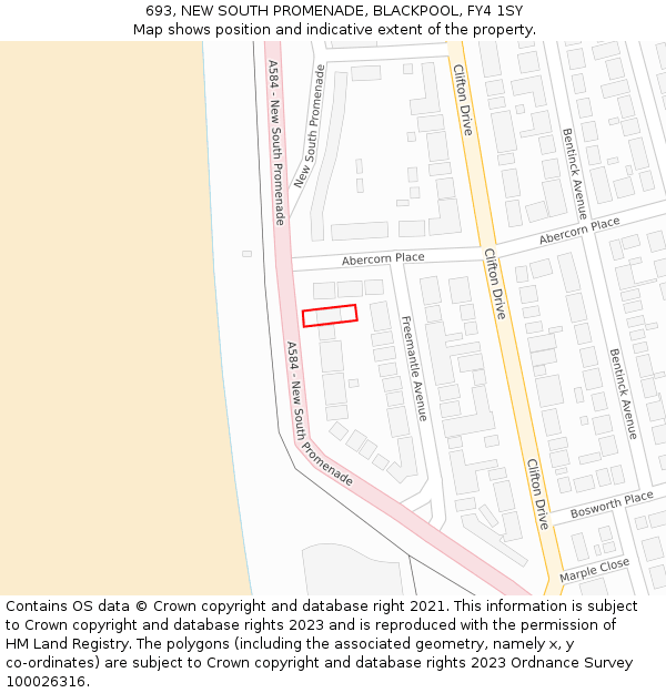 693, NEW SOUTH PROMENADE, BLACKPOOL, FY4 1SY: Location map and indicative extent of plot