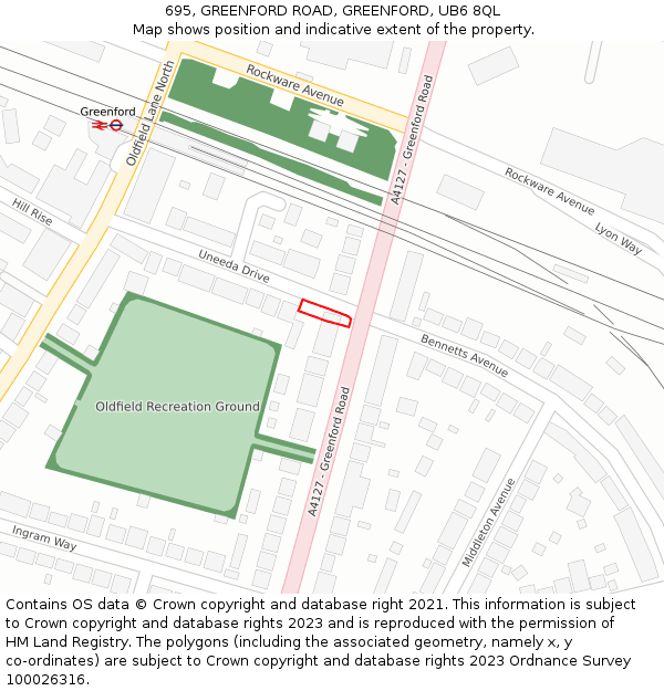 695, GREENFORD ROAD, GREENFORD, UB6 8QL: Location map and indicative extent of plot