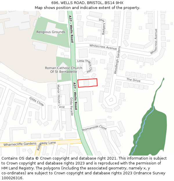 696, WELLS ROAD, BRISTOL, BS14 9HX: Location map and indicative extent of plot