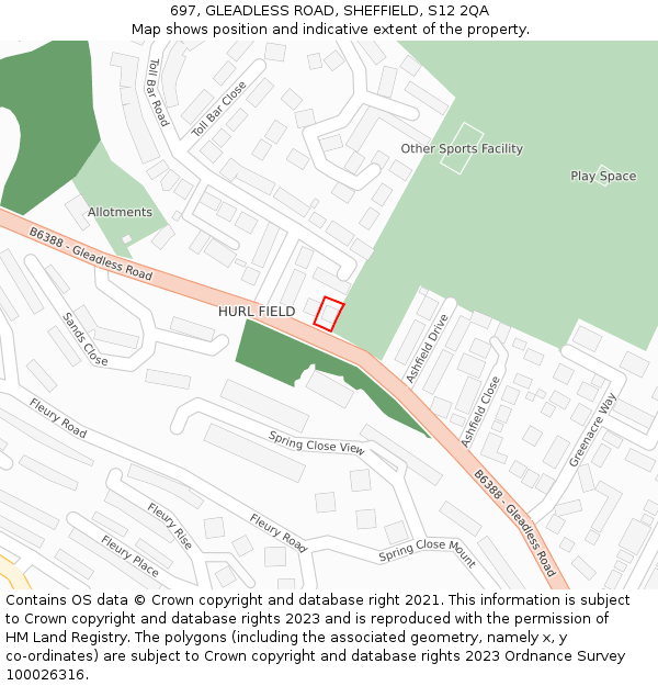 697, GLEADLESS ROAD, SHEFFIELD, S12 2QA: Location map and indicative extent of plot