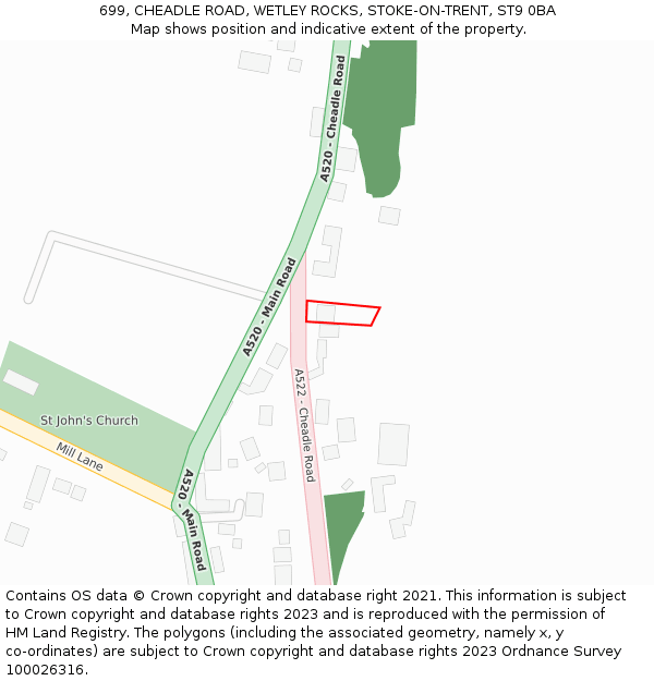 699, CHEADLE ROAD, WETLEY ROCKS, STOKE-ON-TRENT, ST9 0BA: Location map and indicative extent of plot