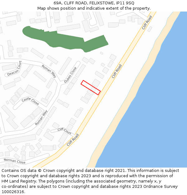 69A, CLIFF ROAD, FELIXSTOWE, IP11 9SQ: Location map and indicative extent of plot