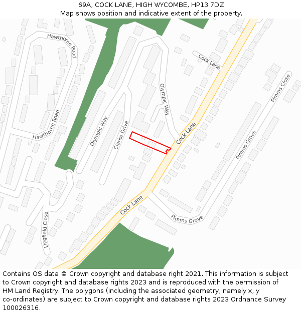 69A, COCK LANE, HIGH WYCOMBE, HP13 7DZ: Location map and indicative extent of plot