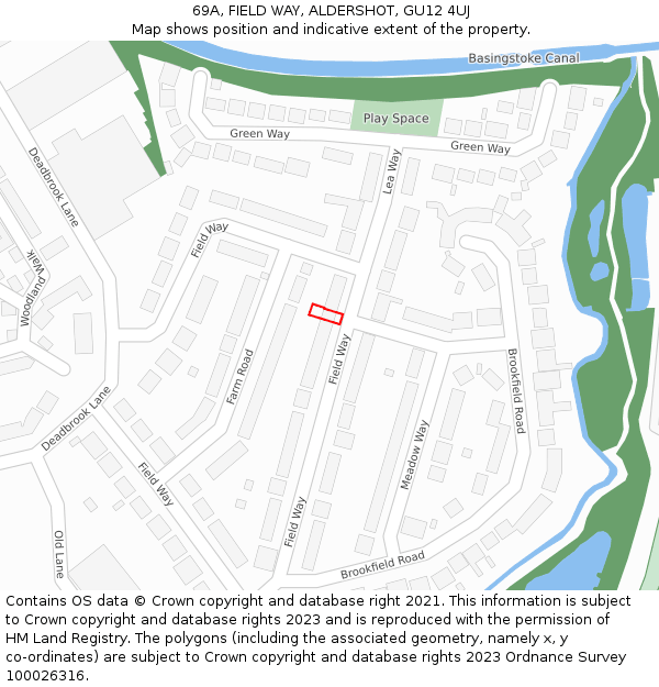 69A, FIELD WAY, ALDERSHOT, GU12 4UJ: Location map and indicative extent of plot