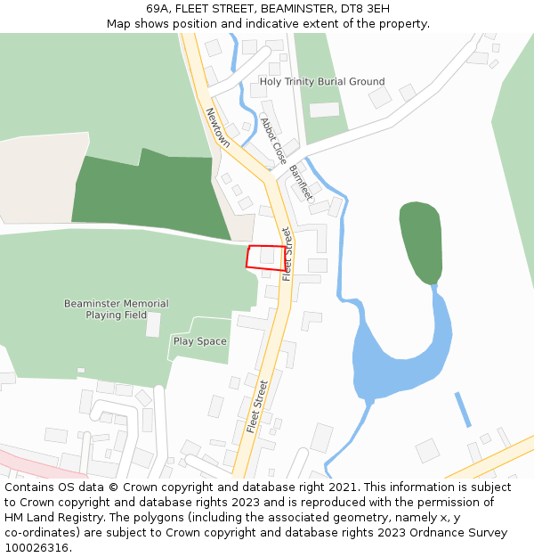 69A, FLEET STREET, BEAMINSTER, DT8 3EH: Location map and indicative extent of plot