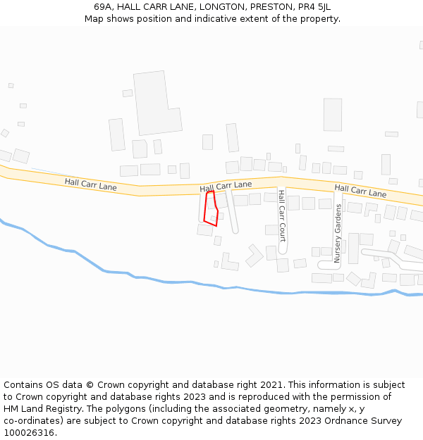 69A, HALL CARR LANE, LONGTON, PRESTON, PR4 5JL: Location map and indicative extent of plot
