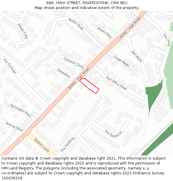 69A, HIGH STREET, INGATESTONE, CM4 9EU: Location map and indicative extent of plot