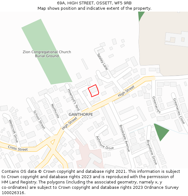 69A, HIGH STREET, OSSETT, WF5 9RB: Location map and indicative extent of plot