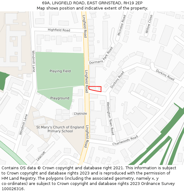 69A, LINGFIELD ROAD, EAST GRINSTEAD, RH19 2EP: Location map and indicative extent of plot