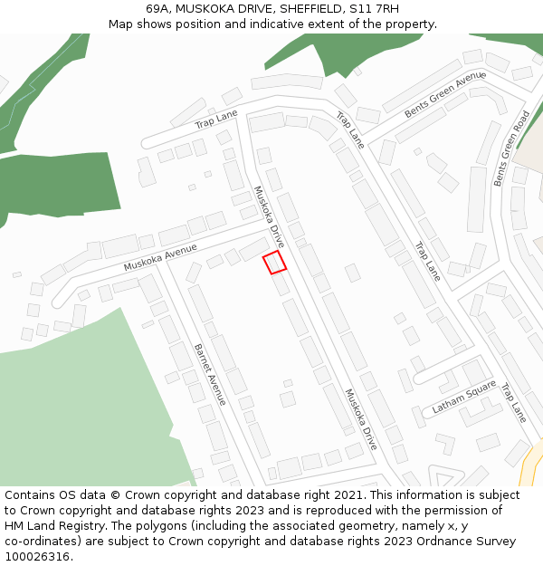 69A, MUSKOKA DRIVE, SHEFFIELD, S11 7RH: Location map and indicative extent of plot