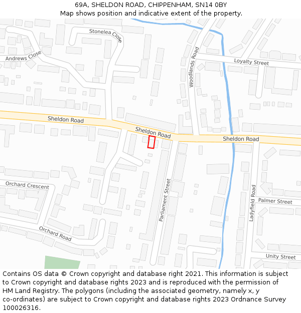 69A, SHELDON ROAD, CHIPPENHAM, SN14 0BY: Location map and indicative extent of plot