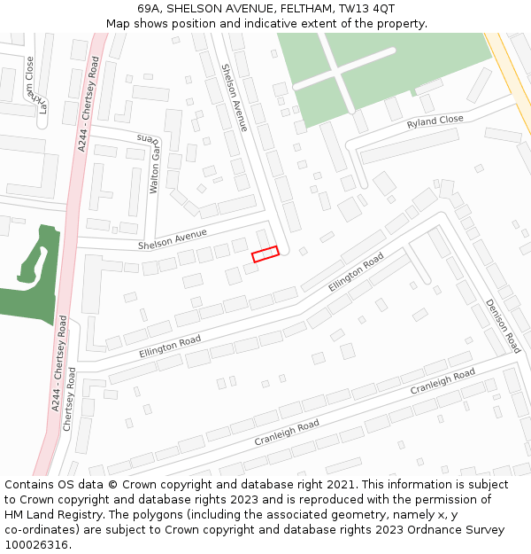 69A, SHELSON AVENUE, FELTHAM, TW13 4QT: Location map and indicative extent of plot