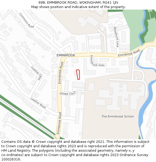 69B, EMMBROOK ROAD, WOKINGHAM, RG41 1JN: Location map and indicative extent of plot