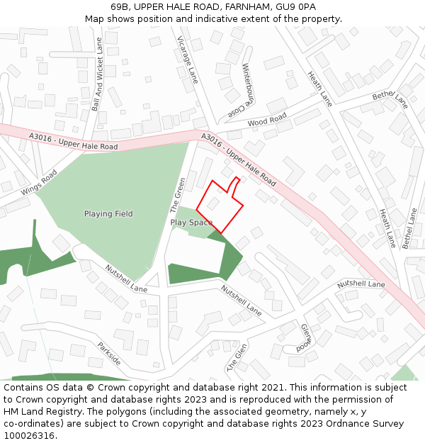 69B, UPPER HALE ROAD, FARNHAM, GU9 0PA: Location map and indicative extent of plot