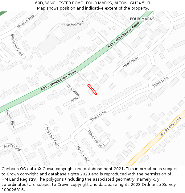 69B, WINCHESTER ROAD, FOUR MARKS, ALTON, GU34 5HR: Location map and indicative extent of plot