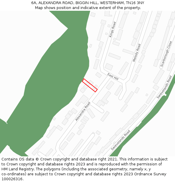6A, ALEXANDRA ROAD, BIGGIN HILL, WESTERHAM, TN16 3NY: Location map and indicative extent of plot