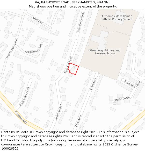 6A, BARNCROFT ROAD, BERKHAMSTED, HP4 3NL: Location map and indicative extent of plot