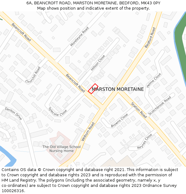 6A, BEANCROFT ROAD, MARSTON MORETAINE, BEDFORD, MK43 0PY: Location map and indicative extent of plot