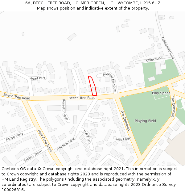 6A, BEECH TREE ROAD, HOLMER GREEN, HIGH WYCOMBE, HP15 6UZ: Location map and indicative extent of plot