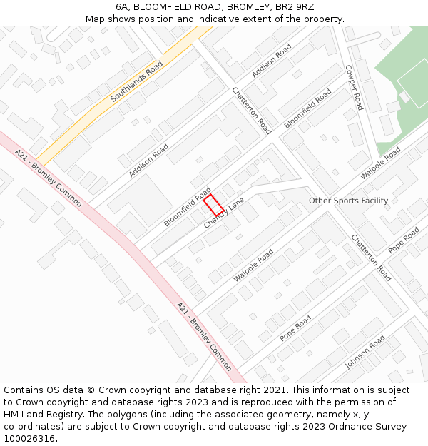 6A, BLOOMFIELD ROAD, BROMLEY, BR2 9RZ: Location map and indicative extent of plot