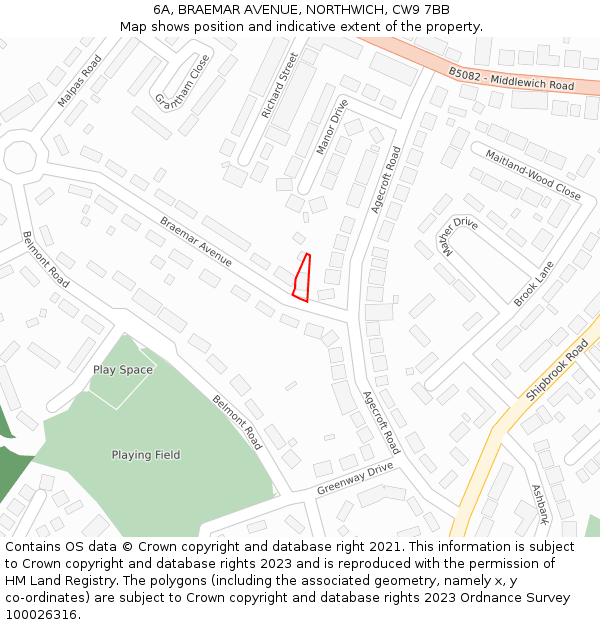 6A, BRAEMAR AVENUE, NORTHWICH, CW9 7BB: Location map and indicative extent of plot
