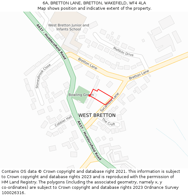 6A, BRETTON LANE, BRETTON, WAKEFIELD, WF4 4LA: Location map and indicative extent of plot