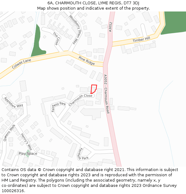 6A, CHARMOUTH CLOSE, LYME REGIS, DT7 3DJ: Location map and indicative extent of plot