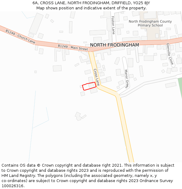 6A, CROSS LANE, NORTH FRODINGHAM, DRIFFIELD, YO25 8JY: Location map and indicative extent of plot
